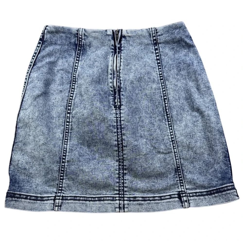 Free‎ People Women Skirt Acid Wash Mini Size 2 Blue Denim Stretch